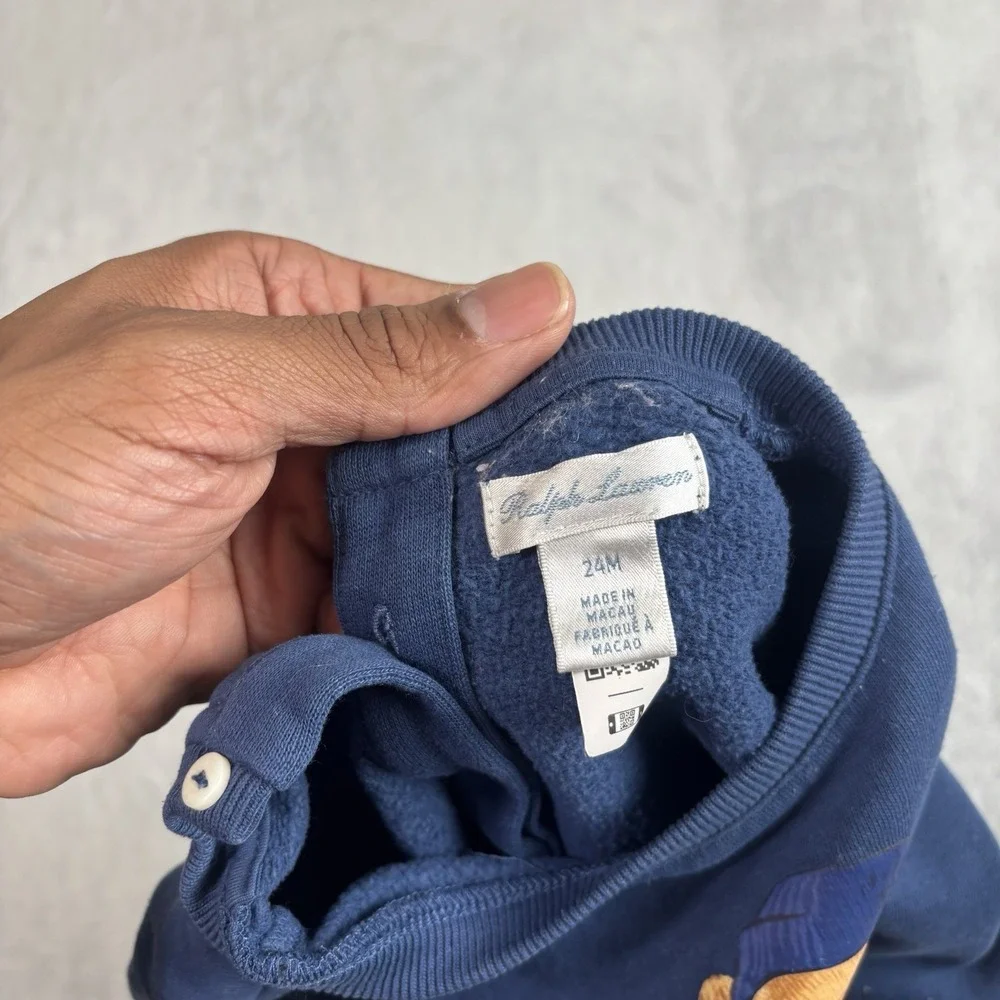 Ralph Lauren Polo Bear‎ Blue Long Sleeve Dress Infant Size 24 Months